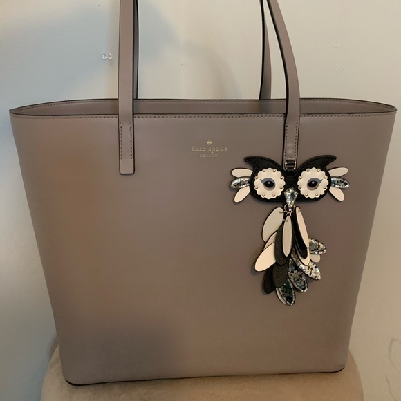 Kate Spade Gray Tote with Owl Charm - Picture 1 of 7